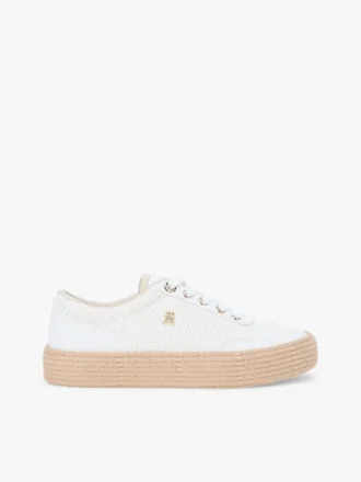 Platformsneakers i canvas med blandade texturer