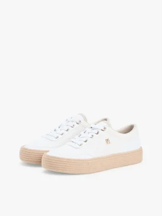 Platformsneakers i canvas med blandade texturer