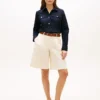 Plisserade poplin-shorts