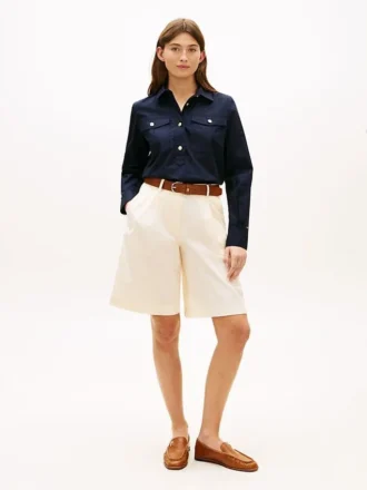 Plisserade poplin-shorts