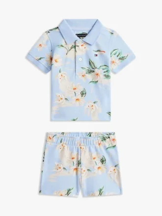 Polo- och shortsset med blommönster för Baby