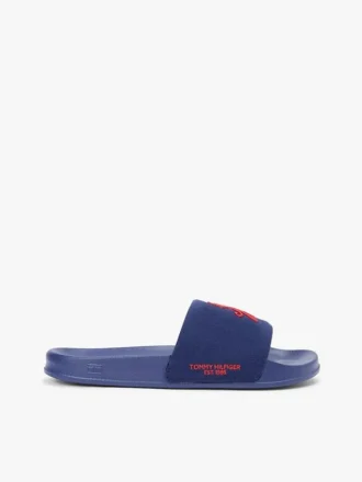 Pooltofflor i canvas med monogram