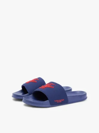 Pooltofflor i canvas med monogram
