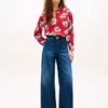 Pullover i crepe med blommönster