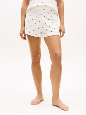 Pyjamashorts i blandmaterial med blommönster