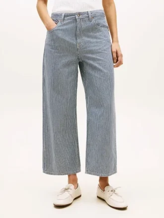 Railroad Stripe High-Rise Wide Leg Jeans