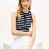 Randig Henley-linne med guldknappar Randig Henley-linne med guldknappar