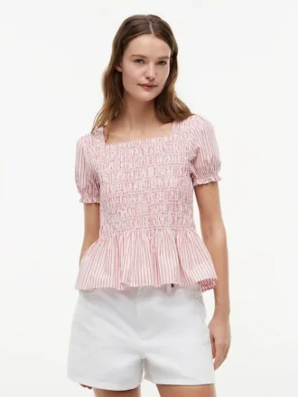 Randig rynkad poplin-top