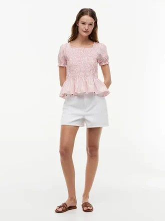 Randig rynkad poplin-top