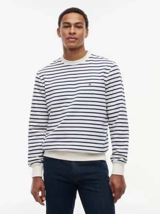 Randig sweatshirt i frotté med rund hals