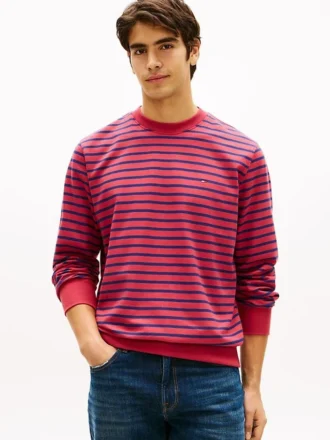 Randig sweatshirt i frotté med rund hals