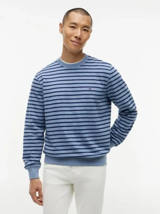Randig sweatshirt i frotté med rund hals