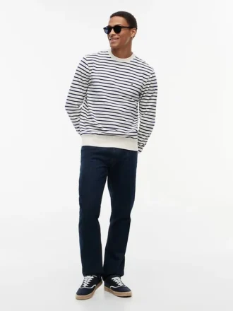 Randig sweatshirt i frotté med rund hals