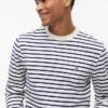 Randig sweatshirt i frotté med rund hals Randig sweatshirt i frotté med rund hals