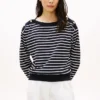 Randig sweatshirt med båthals och guldfärgade knappar Randig sweatshirt med båthals och guldfärgade knappar