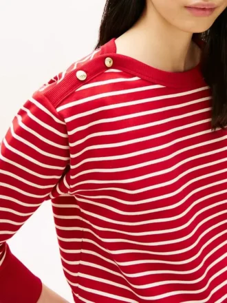 Randig sweatshirt med båthals och guldfärgade knappar