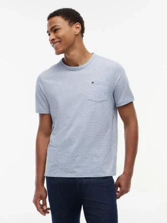 Randig T-shirt i linneblandning med ficka