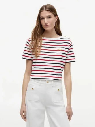 Randig T-shirt med guldknappar