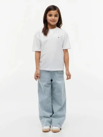 Randiga pull-on-Jeans med vida ben för barn