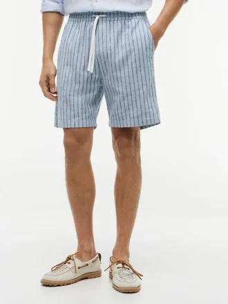 Randiga shorts i bomulls- och linneblandning, 7 tum