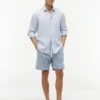 Randiga shorts i bomulls- och linneblandning, 7 tum