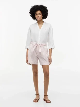 Randiga shorts i linneblandning med bälte Randiga shorts i linneblandning med bälte