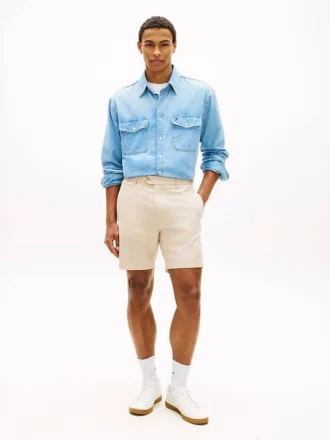Regular Fit 7″ shorts i bomulls- och linneblandning