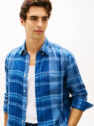 Regular Fit Madras Check Linen Shirt