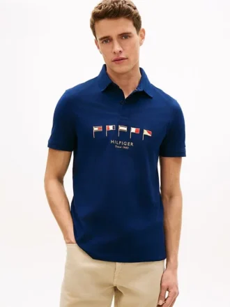 Regular Fit Nautical Flag Pique Polo