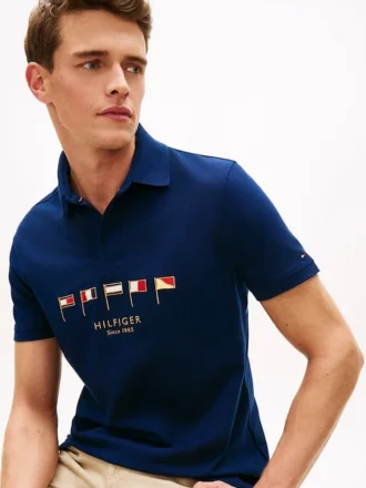 Regular Fit Nautical Flag Pique Polo