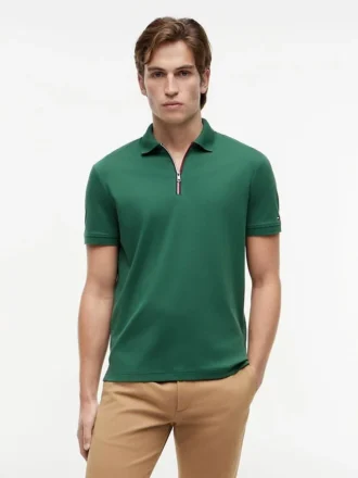 Regular Fit Smooth Cotton Zip Polo