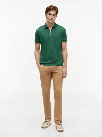 Regular Fit Smooth Cotton Zip Polo