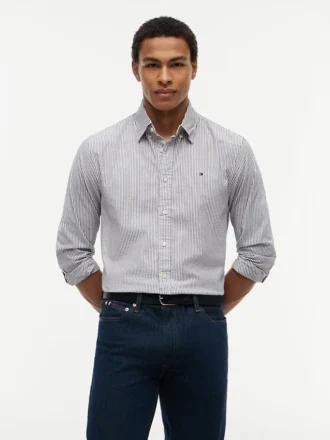 Regular Fit Stripe Stretch Oxford-skjorta