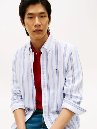 Regular Fit Stripe Stretch Oxford-skjorta