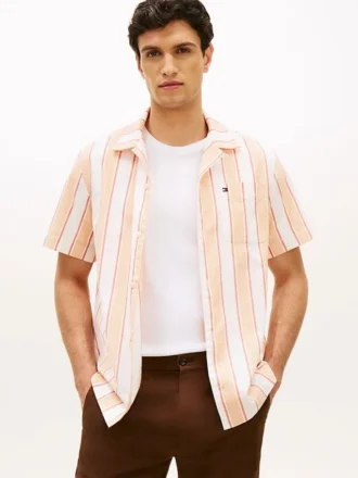 Regular Fit Striped Dobby Camp Shirt