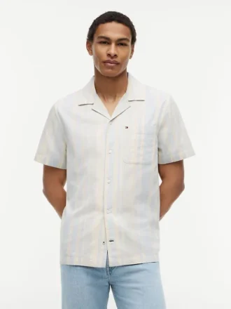 Regular Fit Striped Dobby Camp Shirt