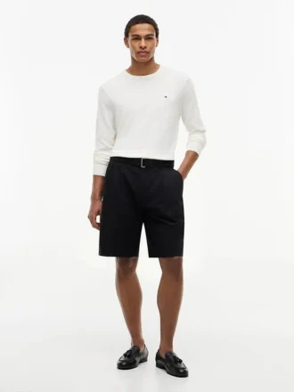 Relaxed Fit 10″ plisserade shorts med bälte