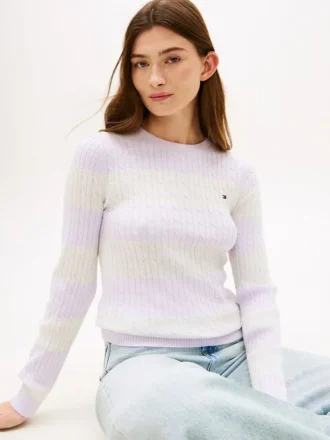 Rugby Stripe Cable Knit Sweater