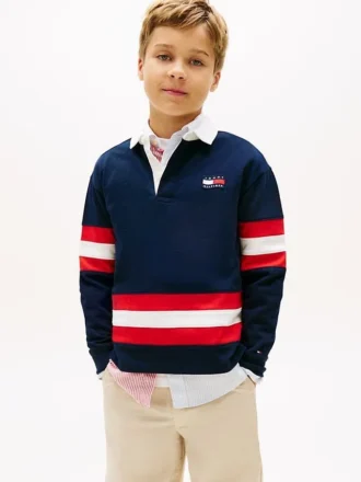 Rugbypolo med logotyp och grafiska ränder för barn