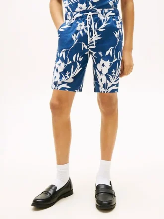 Shorts i linne-bomullsblandning med blommönster för barn