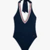 Signature Stripe Plunge Halter-baddräkt