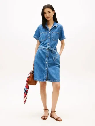 Skjortklänning i mediumtvättad denim med bälte