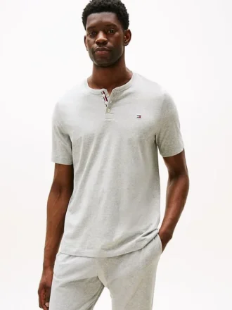 Sleepsär i mockajersey med Henley-krage Sleepsär i mockajersey med Henley-krage