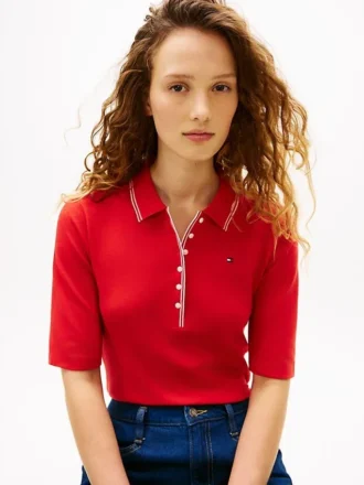 Slim Fit halvärmad polo med kontrastkant
