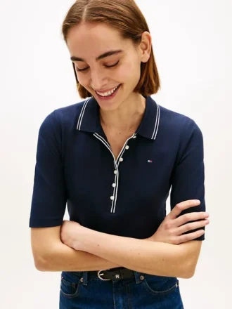 Slim Fit halvärmad polo med kontrastkant