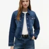 Slim Fit mörkblå stretch-jeansjacka Slim Fit mörkblå stretch-jeansjacka