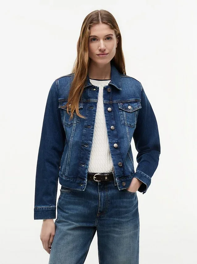 Slim Fit mörkblå stretch-jeansjacka Slim Fit mörkblå stretch-jeansjacka
