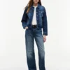 Slim Fit mörkblå stretch-jeansjacka Slim Fit mörkblå stretch-jeansjacka