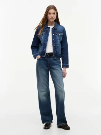 Slim Fit mörkblå stretch-jeansjacka