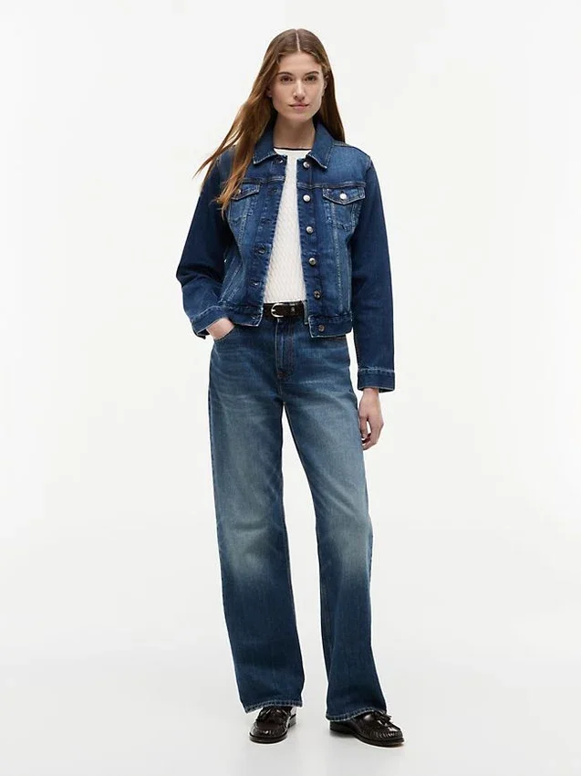 Slim Fit mörkblå stretch-jeansjacka Slim Fit mörkblå stretch-jeansjacka